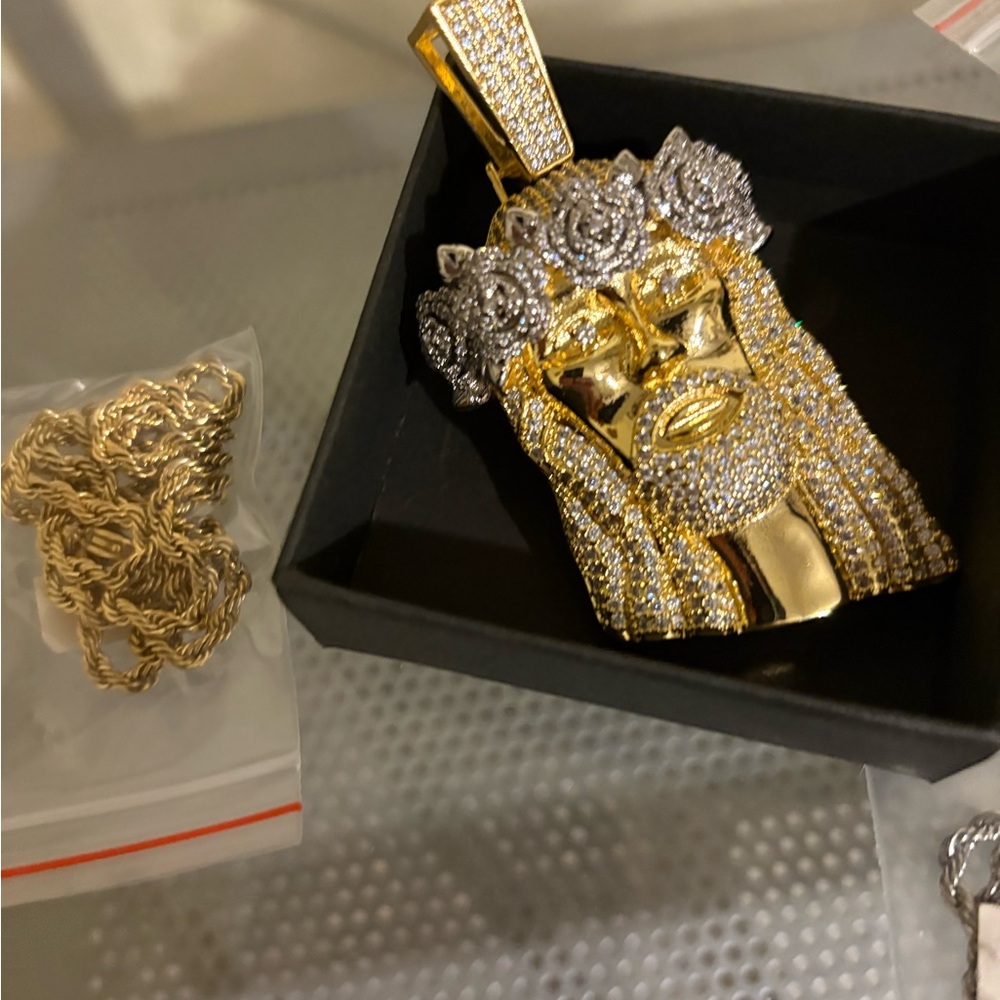Gold and Silver Jesus Pendant Necklace